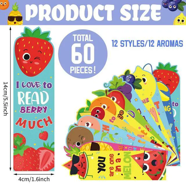 Alt view image 2 of 7 - Fainne 60 Pcs Fruit Scented Bookmarks for Kids Scratch and Sniff | Student Classroom Rewards, Back to School Favors, 1st 2nd 3rd Must Haves, Teacher Essentials, Book Club Reading Gifts