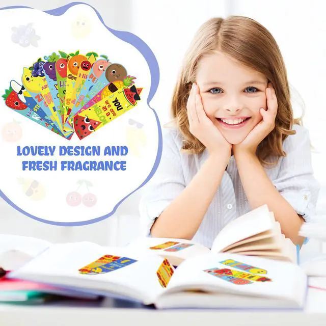 Alt view image 5 of 7 - Fainne 60 Pcs Fruit Scented Bookmarks for Kids Scratch and Sniff | Student Classroom Rewards, Back to School Favors, 1st 2nd 3rd Must Haves, Teacher Essentials, Book Club Reading Gifts