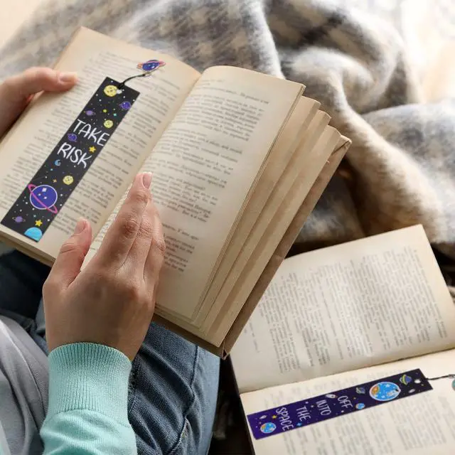 Alt view image 5 of 7 - Zonon 40 Pcs Bulk Space Bookmarks for Kids Outer Space Party Favors Astronaut Planet Rocket Galaxy Theme Birthday Party Favors Inspirational Bookmarks with Charms for Boys Girls Student Reward Gift