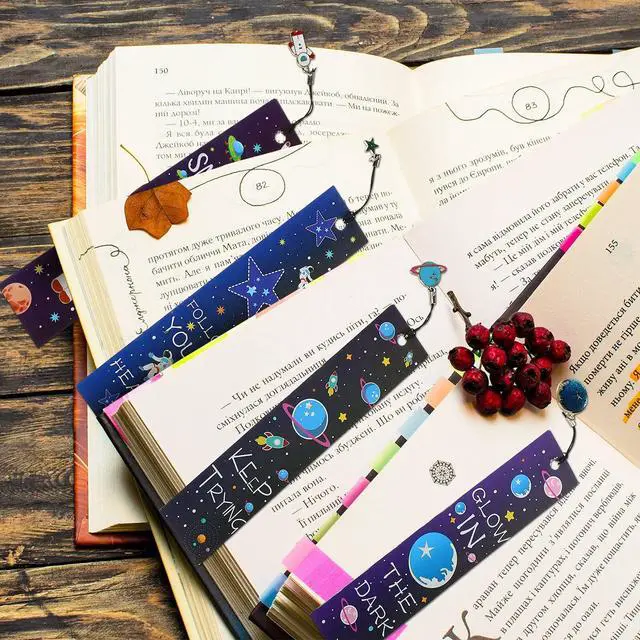 Alt view image 6 of 7 - Zonon 40 Pcs Bulk Space Bookmarks for Kids Outer Space Party Favors Astronaut Planet Rocket Galaxy Theme Birthday Party Favors Inspirational Bookmarks with Charms for Boys Girls Student Reward Gift