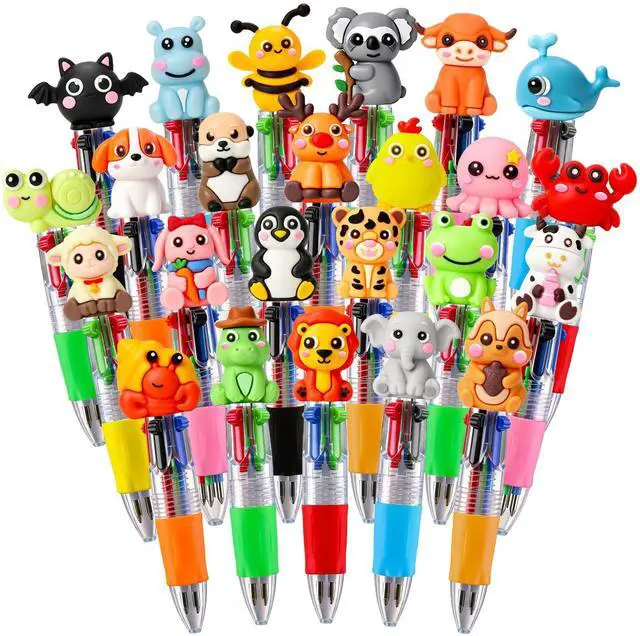 Main image of SZCECHRE 24 Pcs Animal Pens Multicolor Pen in One 4-in-1 Cute Pens Bulk for Kids,Ballpoint Pen with Fun Animals Shapes for Birthday Party, Classroom Prize,School Supplies