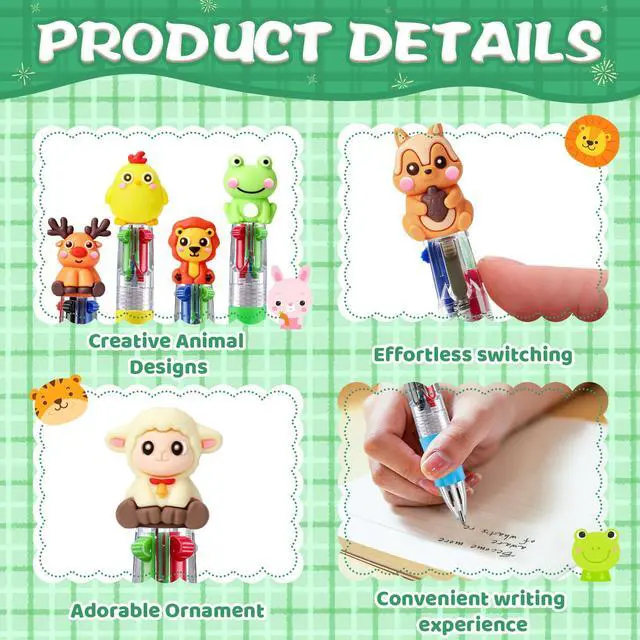 Alt view image 3 of 7 - SZCECHRE 24 Pcs Animal Pens Multicolor Pen in One 4-in-1 Cute Pens Bulk for Kids,Ballpoint Pen with Fun Animals Shapes for Birthday Party, Classroom Prize,School Supplies