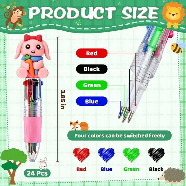 Alt view image 2 of 7 - SZCECHRE 24 Pcs Animal Pens Multicolor Pen in One 4-in-1 Cute Pens Bulk for Kids,Ballpoint Pen with Fun Animals Shapes for Birthday Party, Classroom Prize,School Supplies
