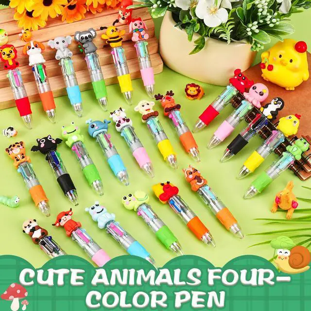 Alt view image 4 of 7 - SZCECHRE 24 Pcs Animal Pens Multicolor Pen in One 4-in-1 Cute Pens Bulk for Kids,Ballpoint Pen with Fun Animals Shapes for Birthday Party, Classroom Prize,School Supplies
