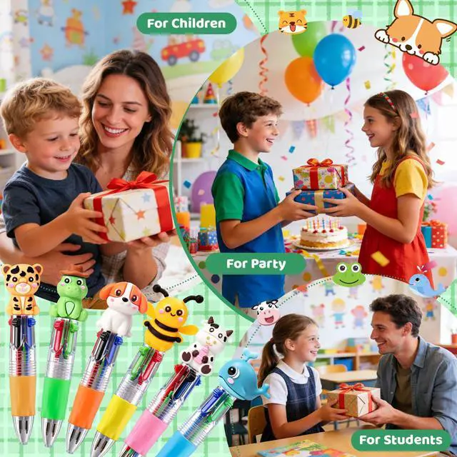 Alt view image 6 of 7 - SZCECHRE 24 Pcs Animal Pens Multicolor Pen in One 4-in-1 Cute Pens Bulk for Kids,Ballpoint Pen with Fun Animals Shapes for Birthday Party, Classroom Prize,School Supplies