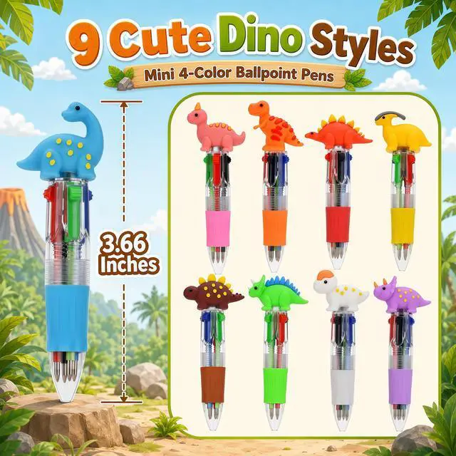 Alt view image 3 of 6 - Oneshow 20 Pack Mini Dinosaur 4-in-1 Ballpoint Pens, Fun Multicolor Pen | Bulk Birthday Party Favors, Back to School Supplies, First Day of School Gifts, Classroom Rewards, Teacher Prize Box Supplies