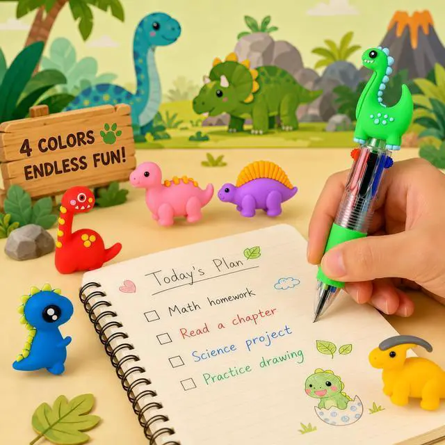 Alt view image 2 of 6 - Oneshow 20 Pack Mini Dinosaur 4-in-1 Ballpoint Pens, Fun Multicolor Pen | Bulk Birthday Party Favors, Back to School Supplies, First Day of School Gifts, Classroom Rewards, Teacher Prize Box Supplies