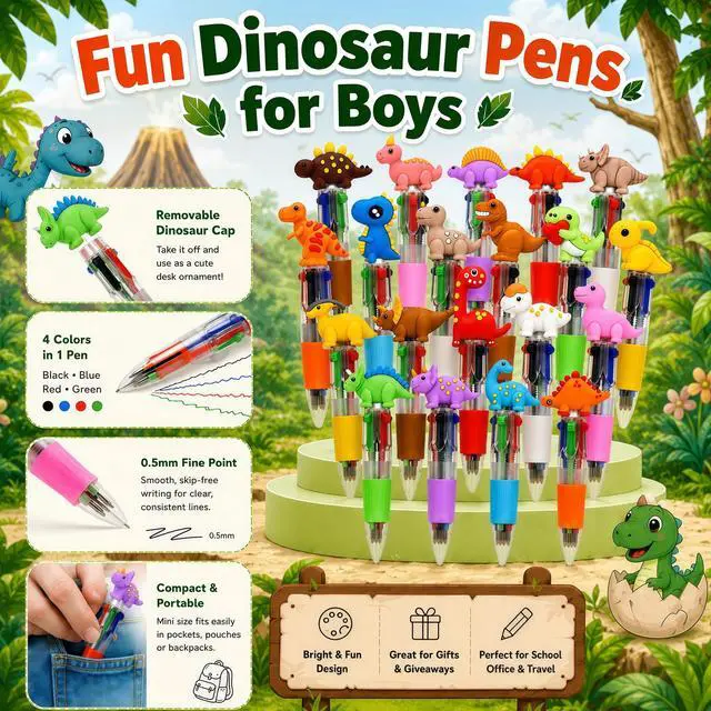 Alt view image 4 of 6 - Oneshow 20 Pack Mini Dinosaur 4-in-1 Ballpoint Pens, Fun Multicolor Pen | Bulk Birthday Party Favors, Back to School Supplies, First Day of School Gifts, Classroom Rewards, Teacher Prize Box Supplies