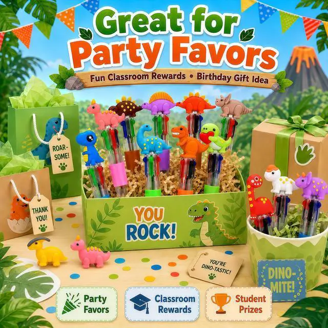 Alt view image 6 of 6 - Oneshow 20 Pack Mini Dinosaur 4-in-1 Ballpoint Pens, Fun Multicolor Pen | Bulk Birthday Party Favors, Back to School Supplies, First Day of School Gifts, Classroom Rewards, Teacher Prize Box Supplies