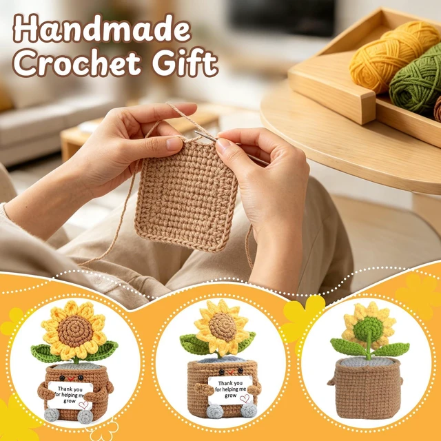 Alt view image 5 of 7 - Teacher Appreciation Gifts for Women, Sunflower Thank You Helping Me Grow | Thank You Gifts for Women Teachers Back to School Teacher Birthday Retirement Gift Classroom, Sunflower Crochet With Card