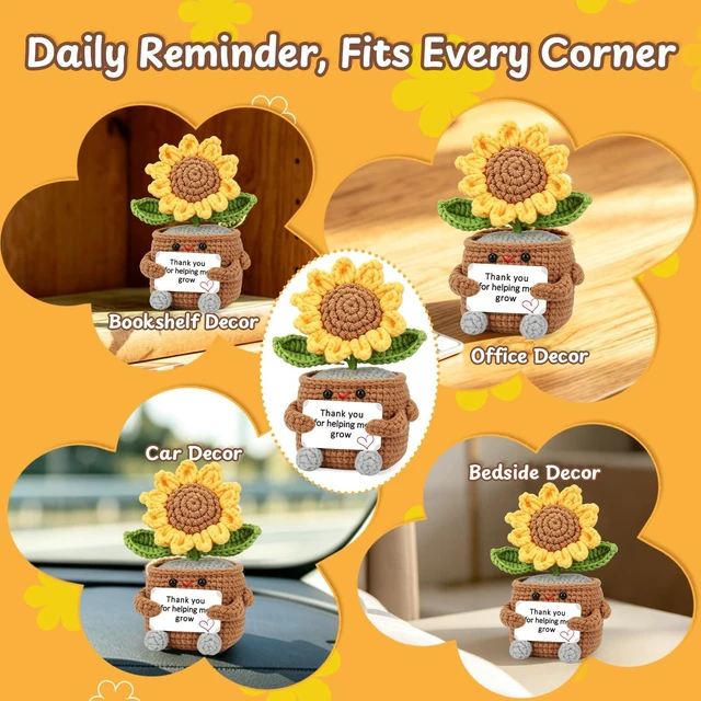 Alt view image 7 of 7 - Teacher Appreciation Gifts for Women, Sunflower Thank You Helping Me Grow | Thank You Gifts for Women Teachers Back to School Teacher Birthday Retirement Gift Classroom, Sunflower Crochet With Card