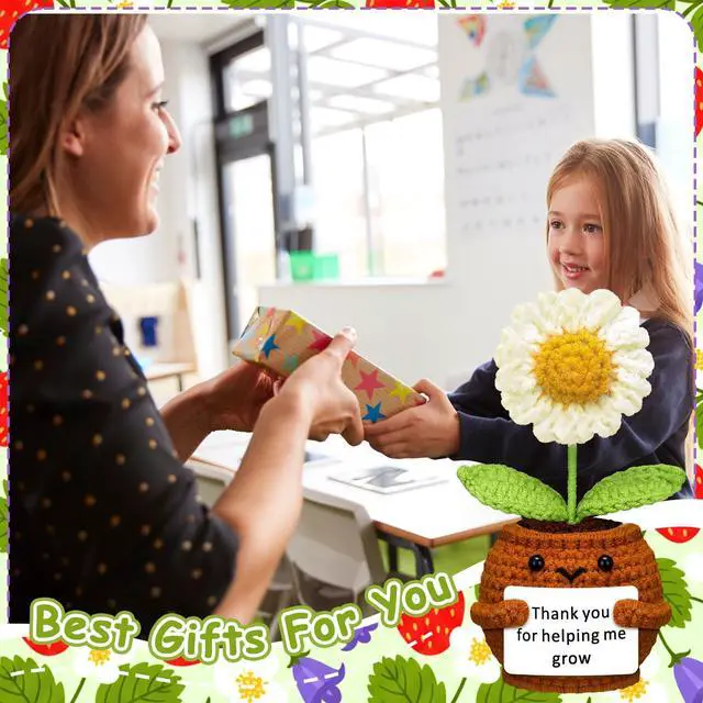 Alt view image 5 of 6 - Wavwavw 3 Pack Back to School Teacher Appreciation Gifts Positive Flower Handmade Crochet Doll Thank You for Helping Me Grow Teacher Gifts for Women Men(Strawberry, Puff and Sunflower)