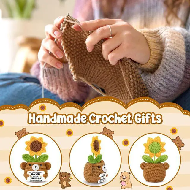 Alt view image 3 of 7 - Teacher Appreciation Gifts for Women,Handmade Crochet Sunflower Bear | Back to School Teacher Gifts for Women Female Teachers' Day End of Year Graduation Birthday Retirement Cute Decor