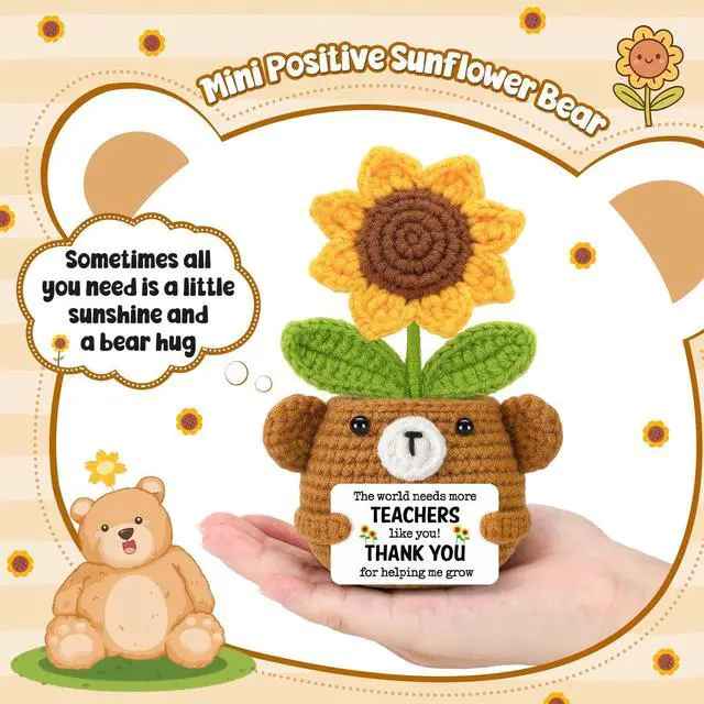 Alt view image 2 of 7 - Teacher Appreciation Gifts for Women,Handmade Crochet Sunflower Bear | Back to School Teacher Gifts for Women Female Teachers' Day End of Year Graduation Birthday Retirement Cute Decor