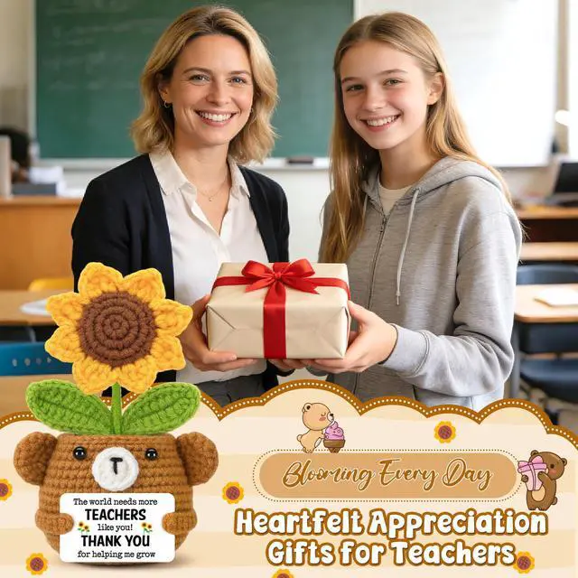 Alt view image 5 of 7 - Teacher Appreciation Gifts for Women,Handmade Crochet Sunflower Bear | Back to School Teacher Gifts for Women Female Teachers' Day End of Year Graduation Birthday Retirement Cute Decor