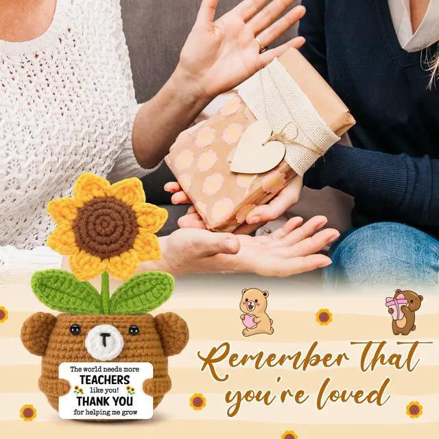 Alt view image 7 of 7 - Teacher Appreciation Gifts for Women,Handmade Crochet Sunflower Bear | Back to School Teacher Gifts for Women Female Teachers' Day End of Year Graduation Birthday Retirement Cute Decor