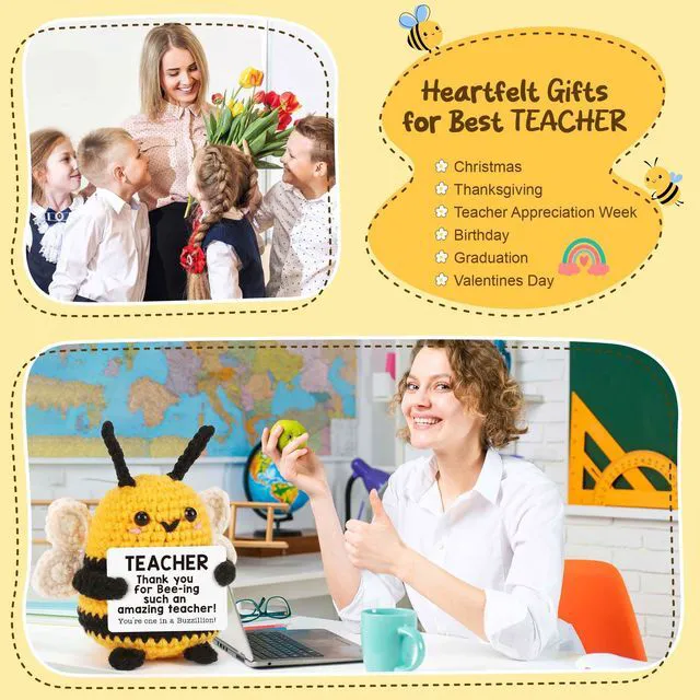 Alt view image 7 of 7 - Teacher Gifts, Thank You Teachers Teacher's Day Appreciation Gifts | Teacher End of Year Gifts, Back to School Gifts, Christmas White Elephant Birthday Gift for Teachers, Cute Crochet Bee Things
