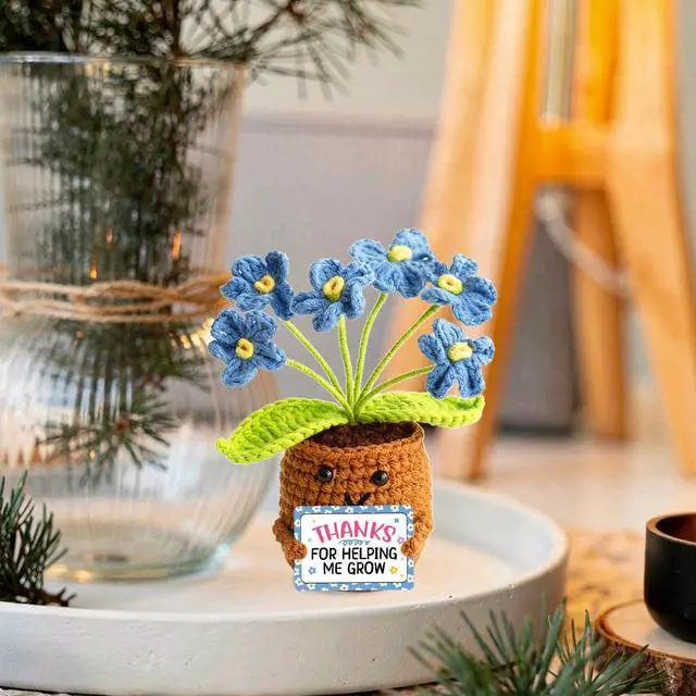 Alt view image 5 of 7 - Thank You Gifts for Teachers,Blue Positve Forget-Me-Not Crocheted Plants Thank You for Helping Me Grow Emotional Support Flowers Teacher Appreciation Day Gifts for Teachers Mentor