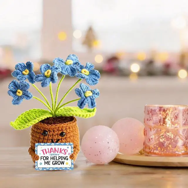 Alt view image 6 of 7 - Thank You Gifts for Teachers,Blue Positve Forget-Me-Not Crocheted Plants Thank You for Helping Me Grow Emotional Support Flowers Teacher Appreciation Day Gifts for Teachers Mentor