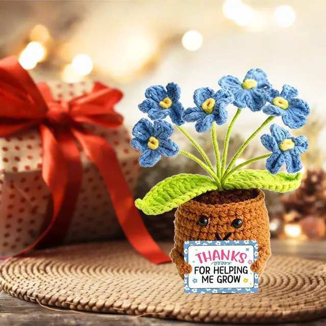 Alt view image 7 of 7 - Thank You Gifts for Teachers,Blue Positve Forget-Me-Not Crocheted Plants Thank You for Helping Me Grow Emotional Support Flowers Teacher Appreciation Day Gifts for Teachers Mentor