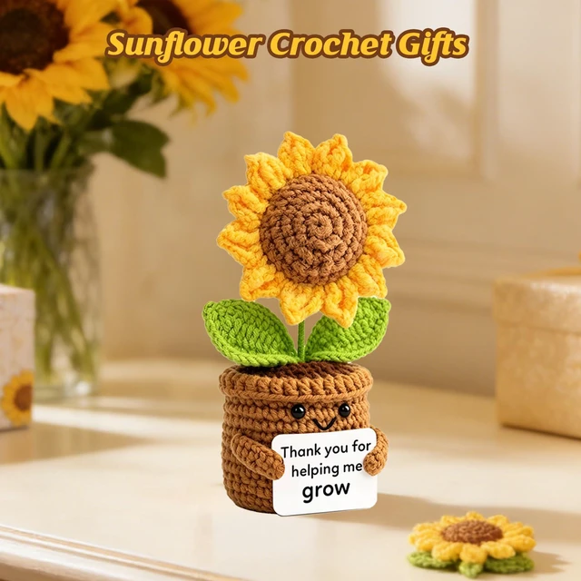 Alt view image 3 of 7 - ilifemate Teacher Appreciation Gift, End of Year Teacher Gifts, Crochet Sunflower Teacher Gifts for Women Men - Thank You for Helping Me Grow, Love & Gratitude Decor for Classroom, Desk, Home