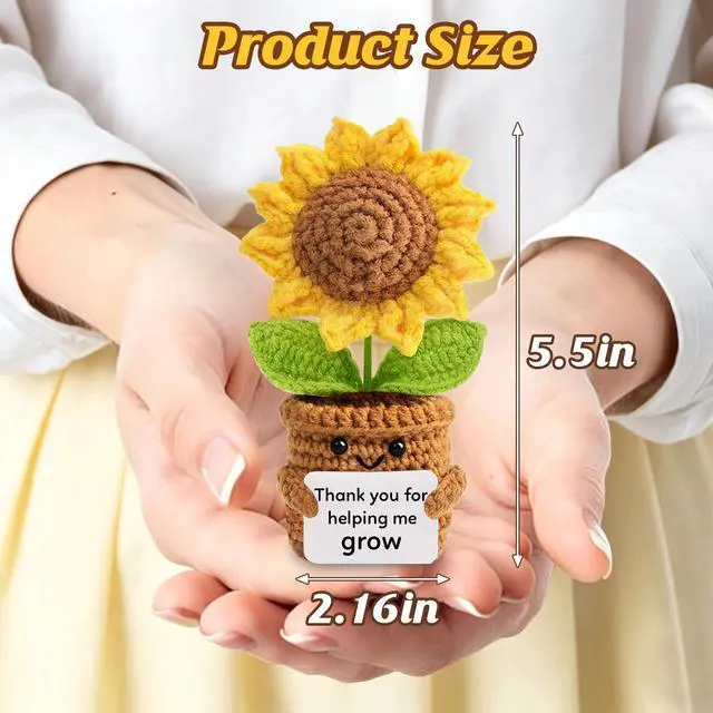Alt view image 6 of 7 - ilifemate Teacher Appreciation Gift, End of Year Teacher Gifts, Crochet Sunflower Teacher Gifts for Women Men - Thank You for Helping Me Grow, Love & Gratitude Decor for Classroom, Desk, Home