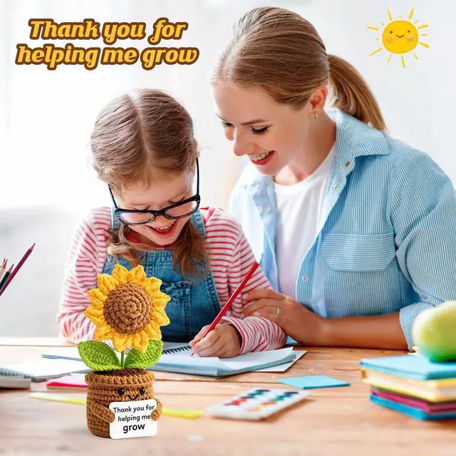 Alt view image 2 of 7 - ilifemate Teacher Appreciation Gift, End of Year Teacher Gifts, Crochet Sunflower Teacher Gifts for Women Men - Thank You for Helping Me Grow, Love & Gratitude Decor for Classroom, Desk, Home