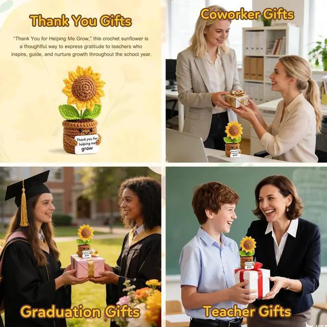 Alt view image 5 of 7 - ilifemate Teacher Appreciation Gift, End of Year Teacher Gifts, Crochet Sunflower Teacher Gifts for Women Men - Thank You for Helping Me Grow, Love & Gratitude Decor for Classroom, Desk, Home