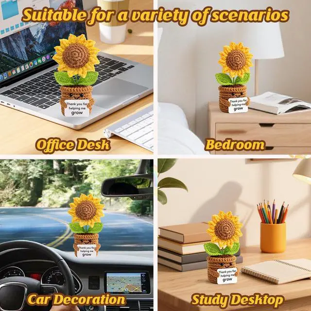 Alt view image 7 of 7 - ilifemate Teacher Appreciation Gift, End of Year Teacher Gifts, Crochet Sunflower Teacher Gifts for Women Men - Thank You for Helping Me Grow, Love & Gratitude Decor for Classroom, Desk, Home