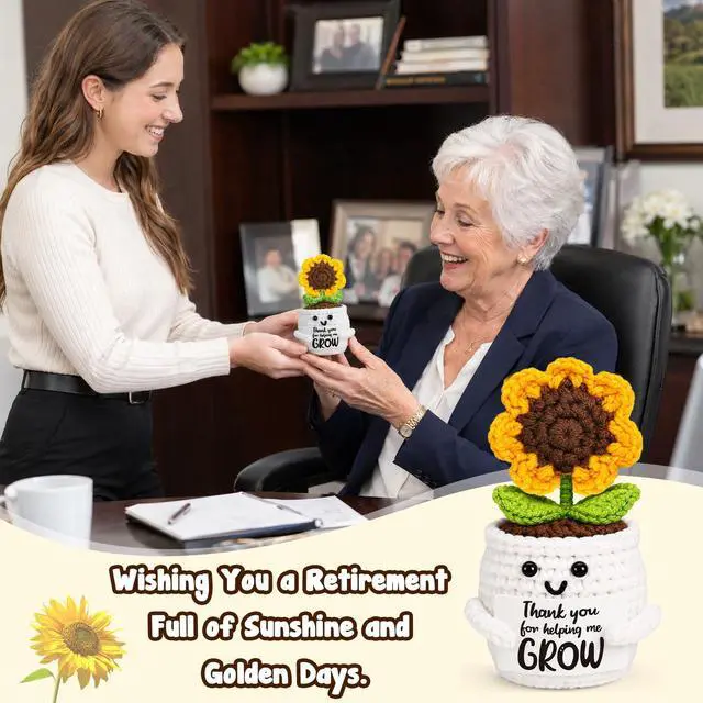 Alt view image 4 of 7 - MBL Teacher Appreciation Gifts for Women - Retirement Sunflower Woman Gift | Bosses Day Gifts for Women, Crochet Flower Thank You Teachers Gifts, Farewell Leaving Coworker Gift