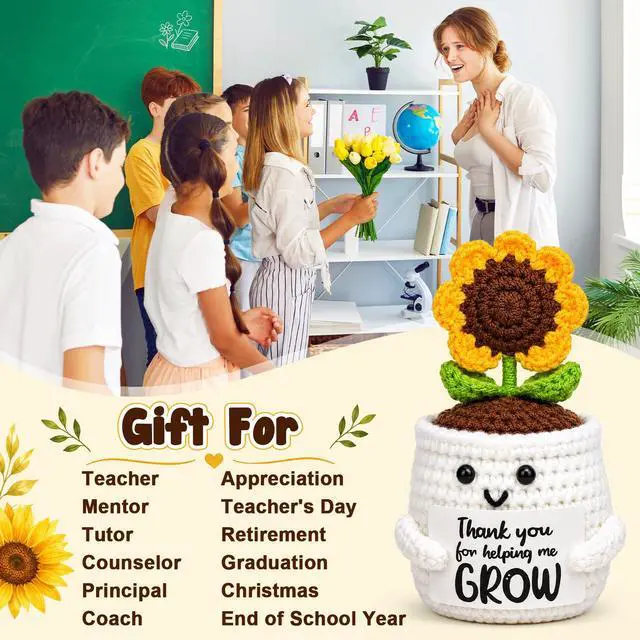 Alt view image 5 of 7 - MBL Teacher Appreciation Gifts for Women - Retirement Sunflower Woman Gift | Bosses Day Gifts for Women, Crochet Flower Thank You Teachers Gifts, Farewell Leaving Coworker Gift