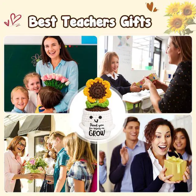 Alt view image 7 of 7 - MBL Teacher Appreciation Gifts for Women - Retirement Sunflower Woman Gift | Bosses Day Gifts for Women, Crochet Flower Thank You Teachers Gifts, Farewell Leaving Coworker Gift