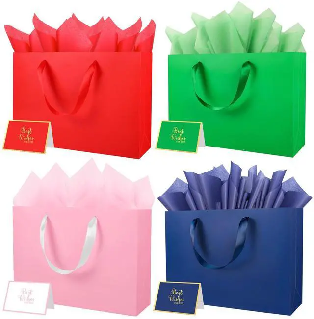 Main image of Epoesch 4 Pack Colorful Medium Gift Bags with Handles and 12 Tissue Papers | 12.6x8.7x4 Inches for Birthdays Party, Baby Showers, Weddings, Anniversaries, Halloween, Christmas & Holidays
