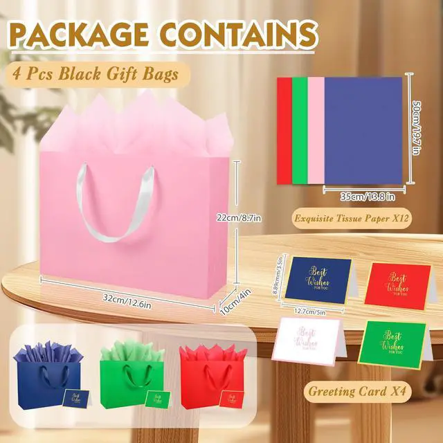 Alt view image 2 of 7 - Epoesch 4 Pack Colorful Medium Gift Bags with Handles and 12 Tissue Papers | 12.6x8.7x4 Inches for Birthdays Party, Baby Showers, Weddings, Anniversaries, Halloween, Christmas & Holidays