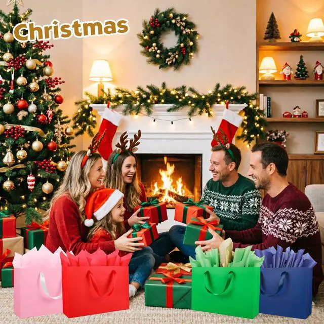 Alt view image 5 of 7 - Epoesch 4 Pack Colorful Medium Gift Bags with Handles and 12 Tissue Papers | 12.6x8.7x4 Inches for Birthdays Party, Baby Showers, Weddings, Anniversaries, Halloween, Christmas & Holidays