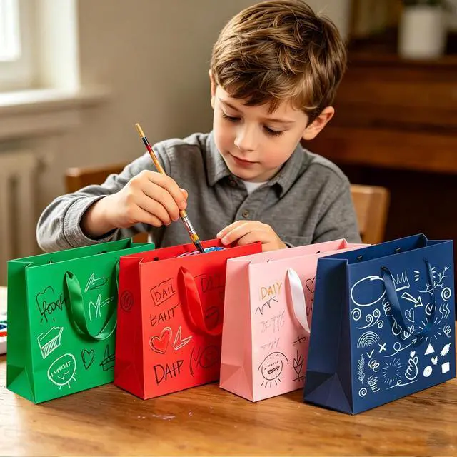 Alt view image 6 of 7 - Epoesch 4 Pack Colorful Medium Gift Bags with Handles and 12 Tissue Papers | 12.6x8.7x4 Inches for Birthdays Party, Baby Showers, Weddings, Anniversaries, Halloween, Christmas & Holidays