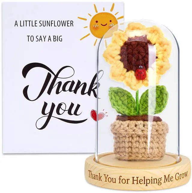 Main image of Thank You Gifts for Women, Coworkers, Employee Appreciation Gifts, Farewell Emotional Support Crochet Sunflower Sunshine Gift for Teacher, Sister, Best Friend Birthday (Thank You for Helping Me Grow)