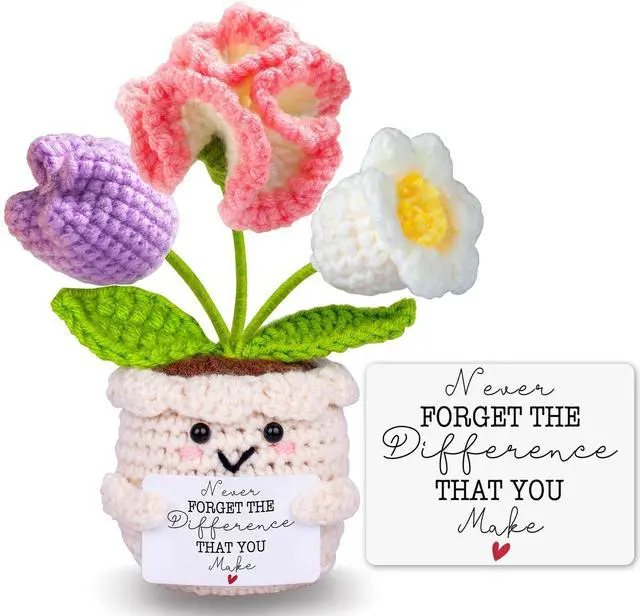 Main image of Teacher Appreciation Gifts, Thank You Teachers Gift, End of Year Teacher Gifts, Graduation Birthday Retirement Gift for Teachers Mentor Coworker Boss, Cute Handmade Crochet Carnations 3 Flowers Doll