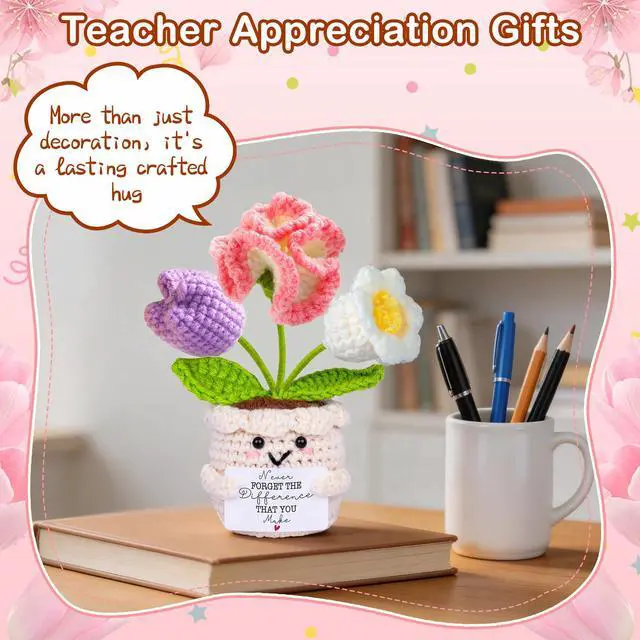 Alt view image 3 of 7 - Teacher Appreciation Gifts, Thank You Teachers Gift, End of Year Teacher Gifts, Graduation Birthday Retirement Gift for Teachers Mentor Coworker Boss, Cute Handmade Crochet Carnations 3 Flowers Doll