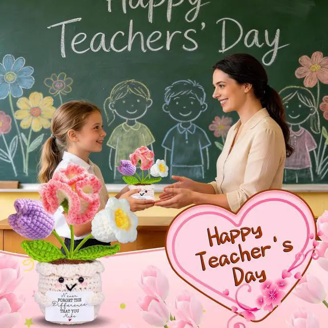 Alt view image 2 of 7 - Teacher Appreciation Gifts, Thank You Teachers Gift, End of Year Teacher Gifts, Graduation Birthday Retirement Gift for Teachers Mentor Coworker Boss, Cute Handmade Crochet Carnations 3 Flowers Doll