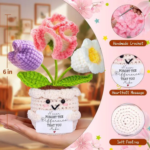 Alt view image 5 of 7 - Teacher Appreciation Gifts, Thank You Teachers Gift, End of Year Teacher Gifts, Graduation Birthday Retirement Gift for Teachers Mentor Coworker Boss, Cute Handmade Crochet Carnations 3 Flowers Doll