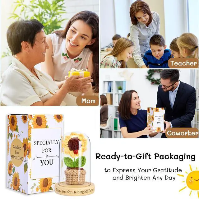 Alt view image 5 of 7 - Thank You Gifts for Women, Coworkers, Employee Appreciation Gifts, Farewell Emotional Support Crochet Sunflower Sunshine Gift for Teacher, Sister, Best Friend Birthday (Thank You for Helping Me Grow)