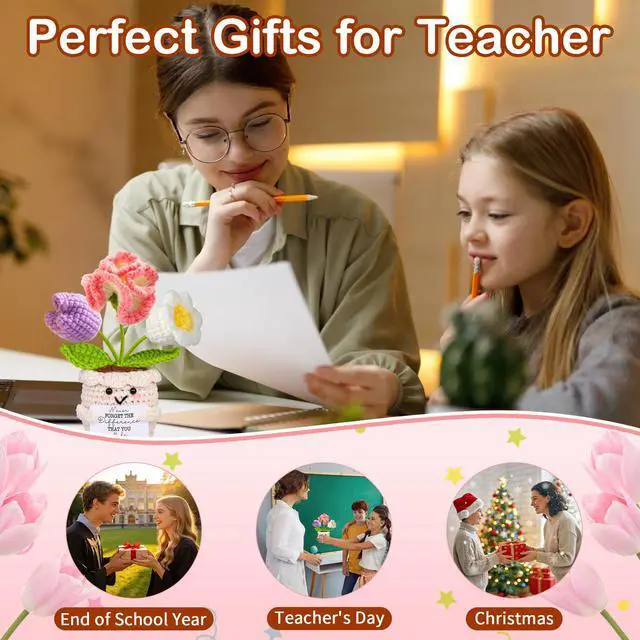 Alt view image 4 of 7 - Teacher Appreciation Gifts, Thank You Teachers Gift, End of Year Teacher Gifts, Graduation Birthday Retirement Gift for Teachers Mentor Coworker Boss, Cute Handmade Crochet Carnations 3 Flowers Doll