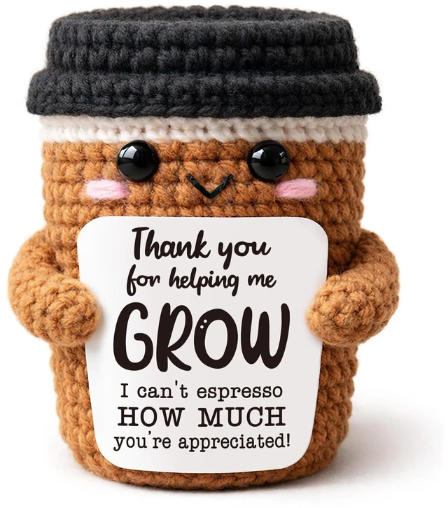 Main image of TuSuQing Teacher Appreciation Gifts, Thank You for Helping Me Grow | Back to school Mini Cute Christmas Handmade Crochet Espresso Gifts for Teachers Day, End of Year, Graduation, Retirement
