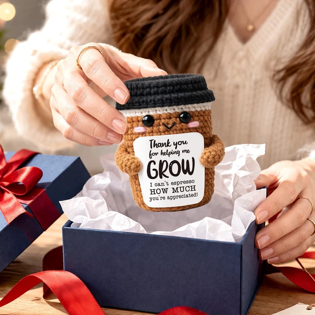 Alt view image 5 of 7 - TuSuQing Teacher Appreciation Gifts, Thank You for Helping Me Grow | Back to school Mini Cute Christmas Handmade Crochet Espresso Gifts for Teachers Day, End of Year, Graduation, Retirement
