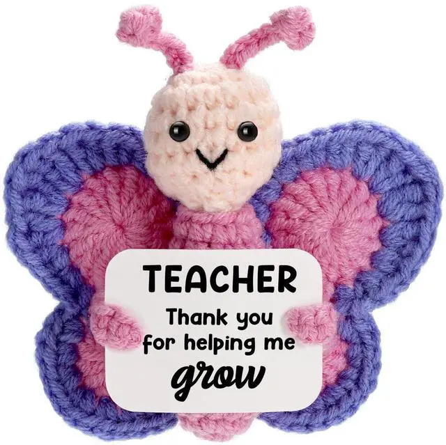 Main image of WEYON Teacher Appreciation Gift, Hand-Crocheted Pink & Purple Butterfly with Thank You for Helping Me Grow Card -Unique Christmas Teacher Birthday, Graduation, Retirement Gift from Student