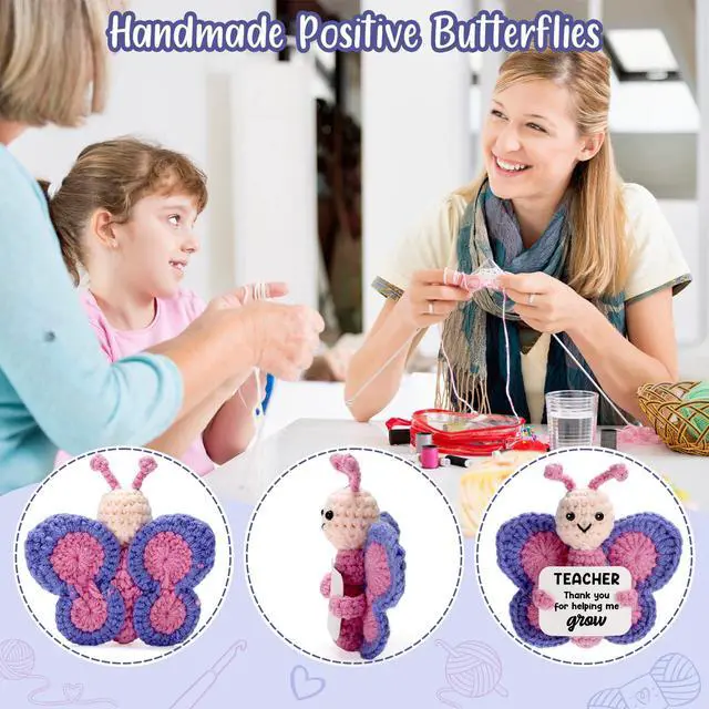 Alt view image 3 of 7 - WEYON Teacher Appreciation Gift, Hand-Crocheted Pink & Purple Butterfly with Thank You for Helping Me Grow Card -Unique Christmas Teacher Birthday, Graduation, Retirement Gift from Student