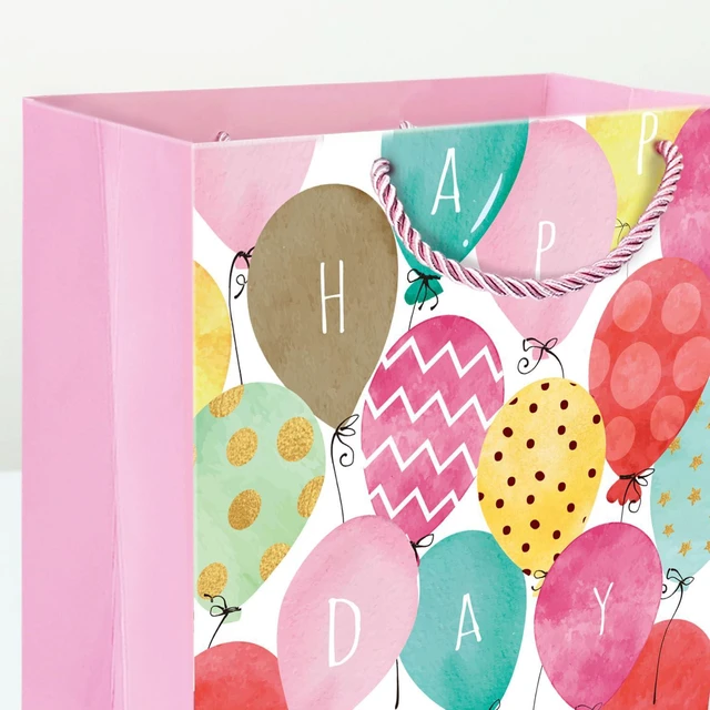 Alt view image 7 of 7 - Gift Bags for Women Girls Teens, 2 Pack Medium, Tissue Paper | Pastel balloon & floral-star designs; pink & purple tissue paper included; thick cardstock with reinforced bottom keeps shape