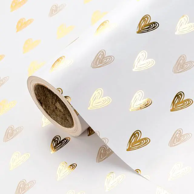 Main image of WRAPAHOLIC Heart Wrapping Paper Roll - Mini Roll - 17 Inch x 16.5 Feet - Gold Foil Heart Design for Valentines Day, Wedding, Bridal Shower, Birthday, Baby Shower
