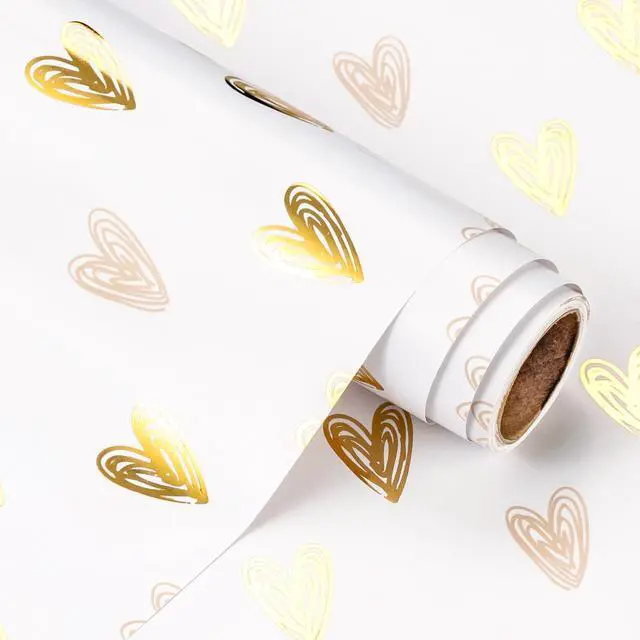 Alt view image 3 of 6 - WRAPAHOLIC Heart Wrapping Paper Roll - Mini Roll - 17 Inch x 16.5 Feet - Gold Foil Heart Design for Valentines Day, Wedding, Bridal Shower, Birthday, Baby Shower